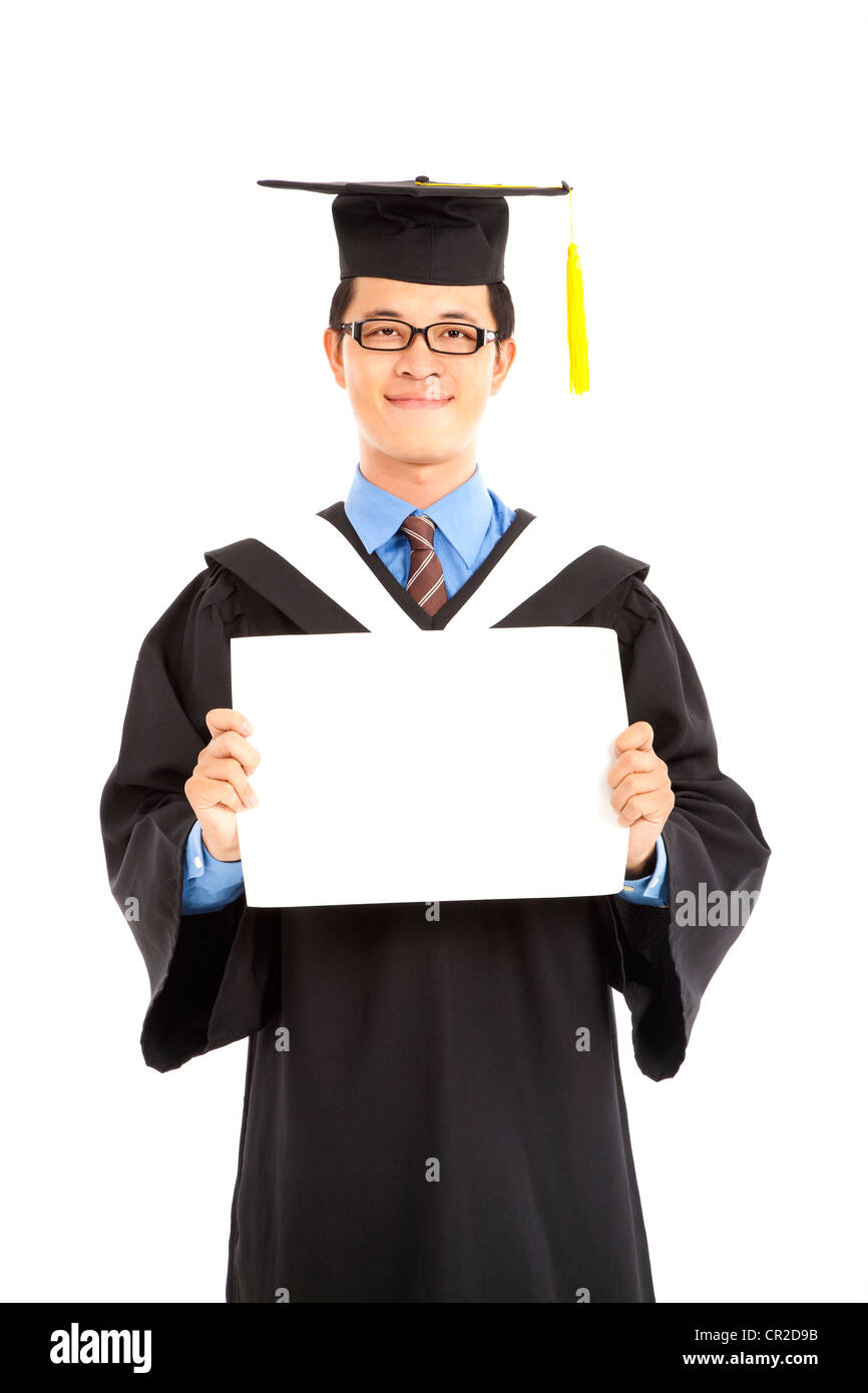 graduating student showing blank diploma certificate Stock Photo