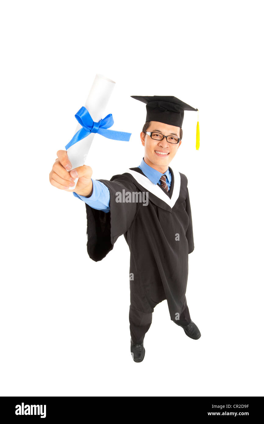 graduating asian student holding diploma certificate Stock Photo