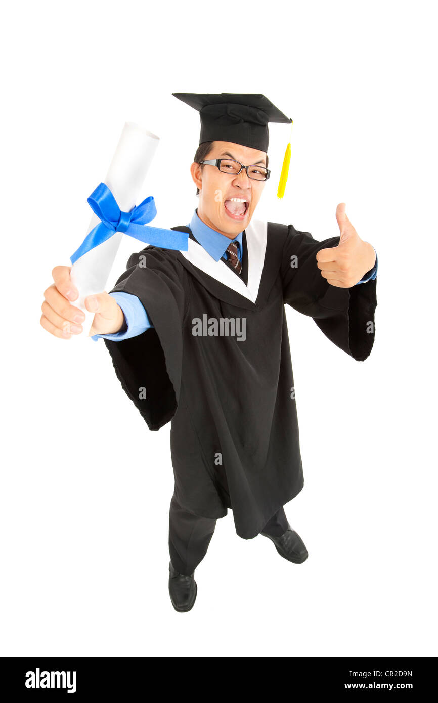 excited graduating student with thumbs up Stock Photo