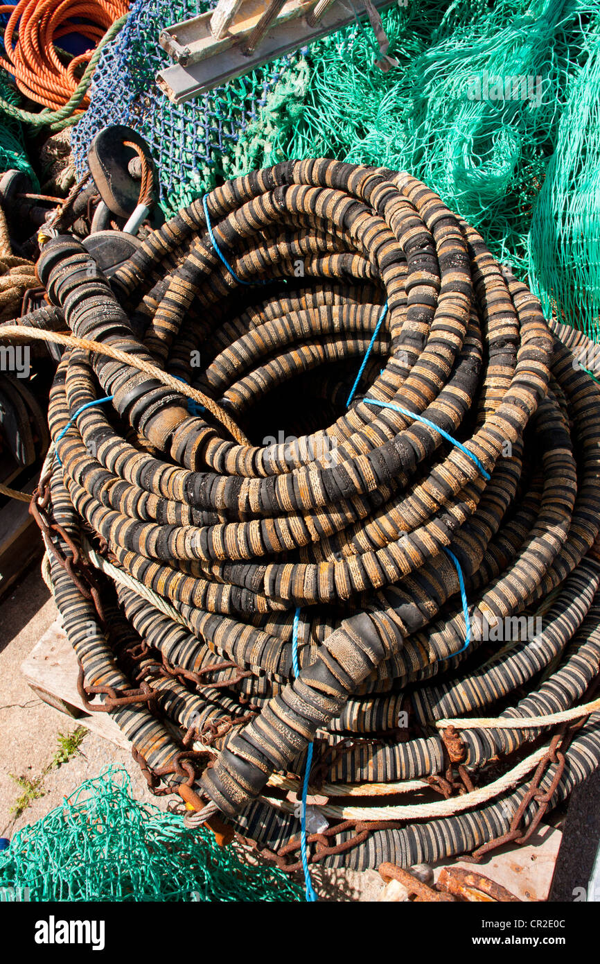 Crab pots, fishing nets, rusty chains and anchors storage area used by
