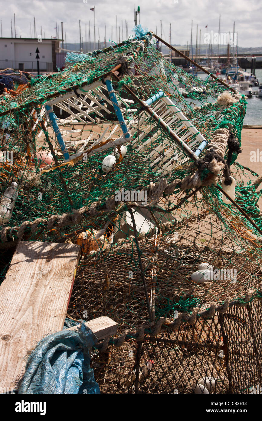 Crab pots, fishing nets, rusty chains and anchors storage area used by