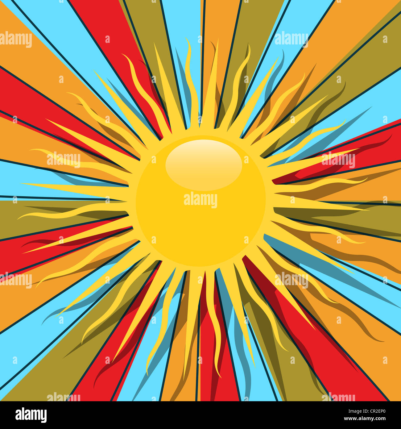 Retro style graphic with sun and rays in colors, abstract art Stock Photo -  Alamy