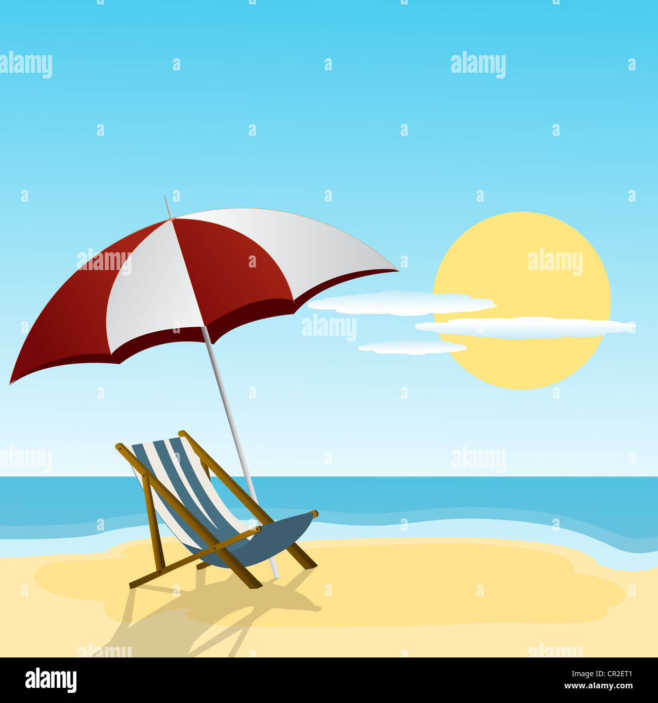 Chaise lounge and umbrella on the beach side Stock Photo - Alamy