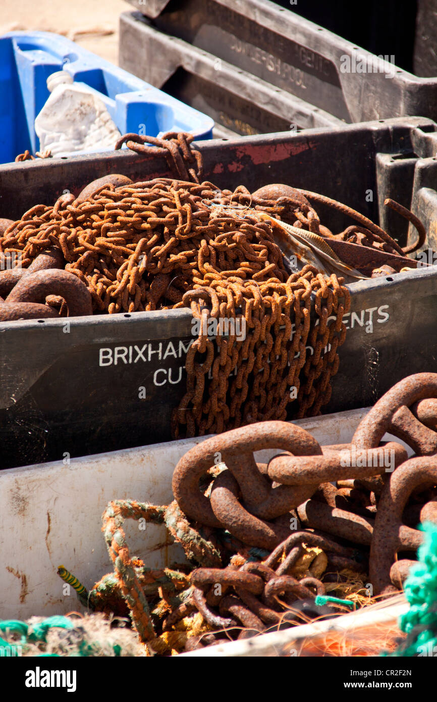 Crab pots, fishing nets, rusty chains and anchors storage area used by