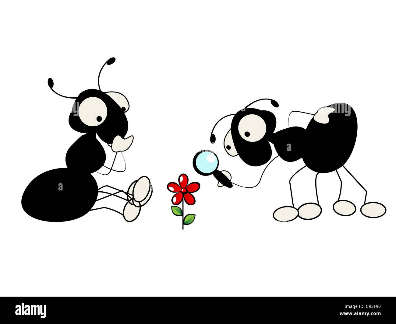 Cartoon illustration of two ants and a flower Stock Photo - Alamy