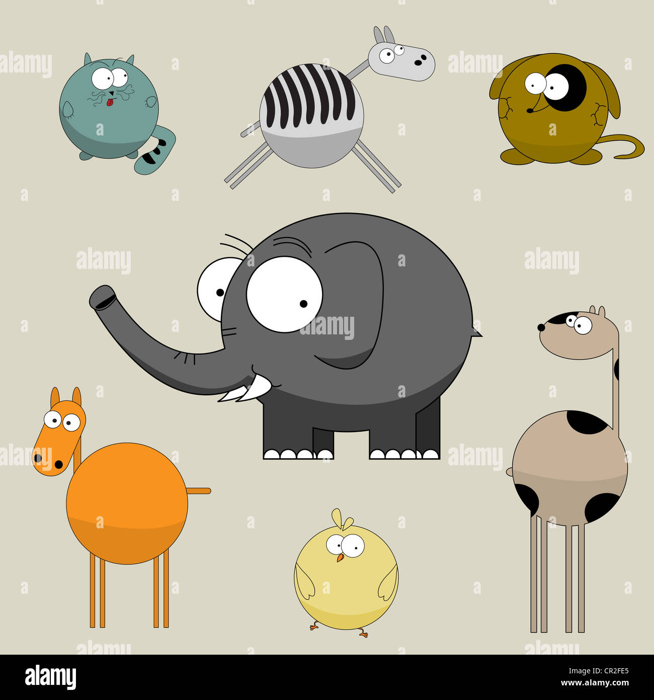 Funny cartoon animals collection, graphic art Stock Photo