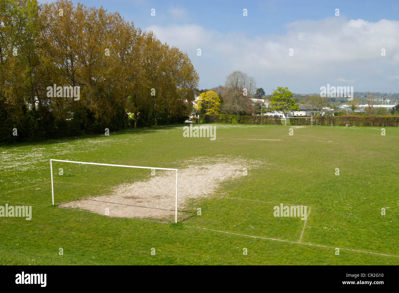 Park football pitch and goals in Falmouth Cornwall UK Stock Photo Alamy