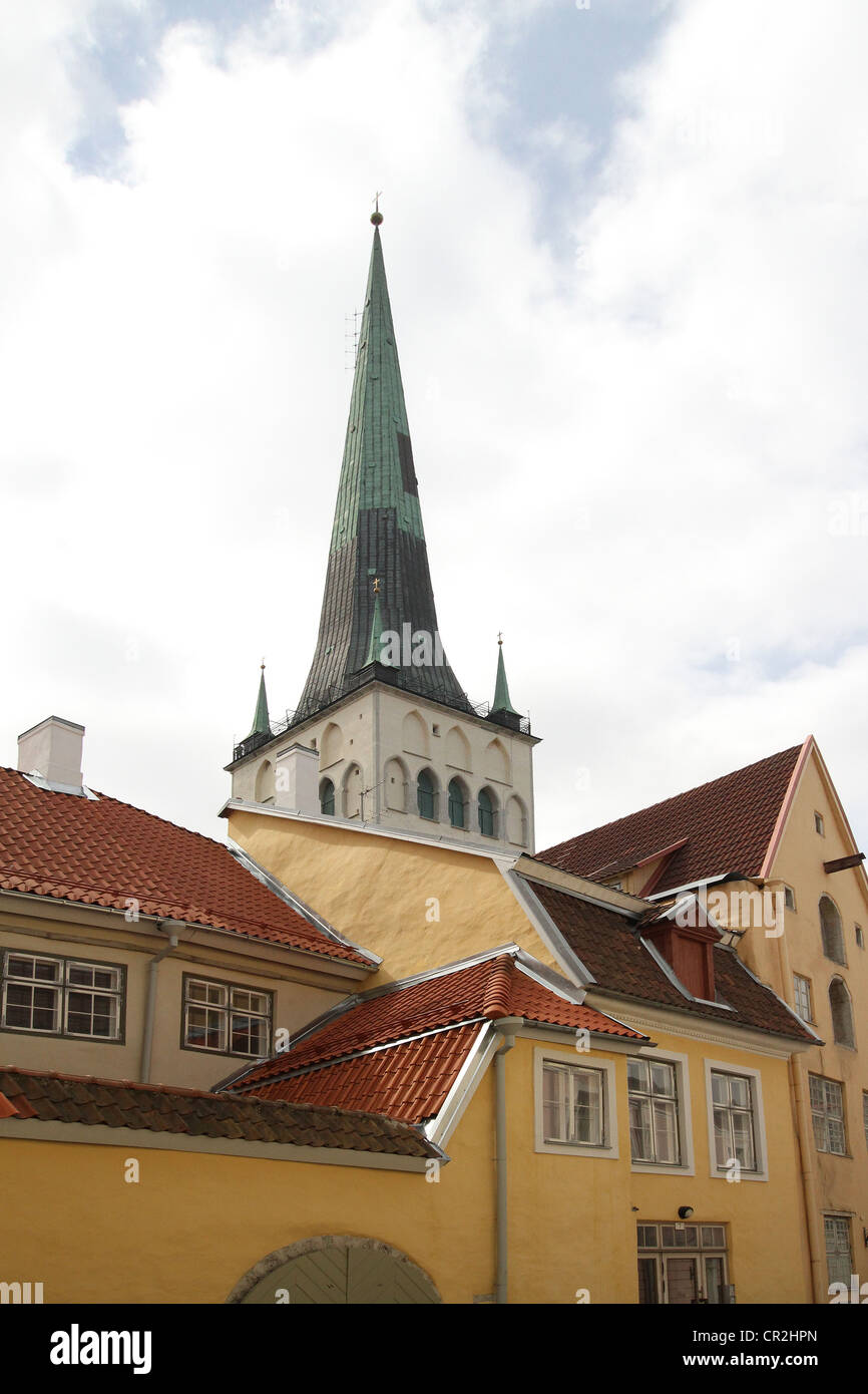 Buildings and St Olav's Cathedral in the Old Town area of Tallinn ...