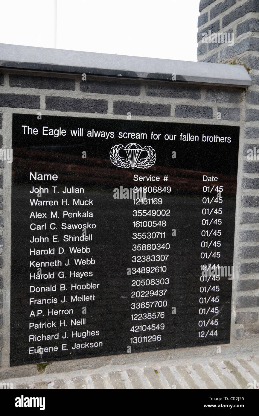 List of names on the 506th PIR 101st Airborne Division 'E' Company  memorial, Foy, near Bastogne, Belgium (Battle of the Bulge Stock Photo -  Alamy