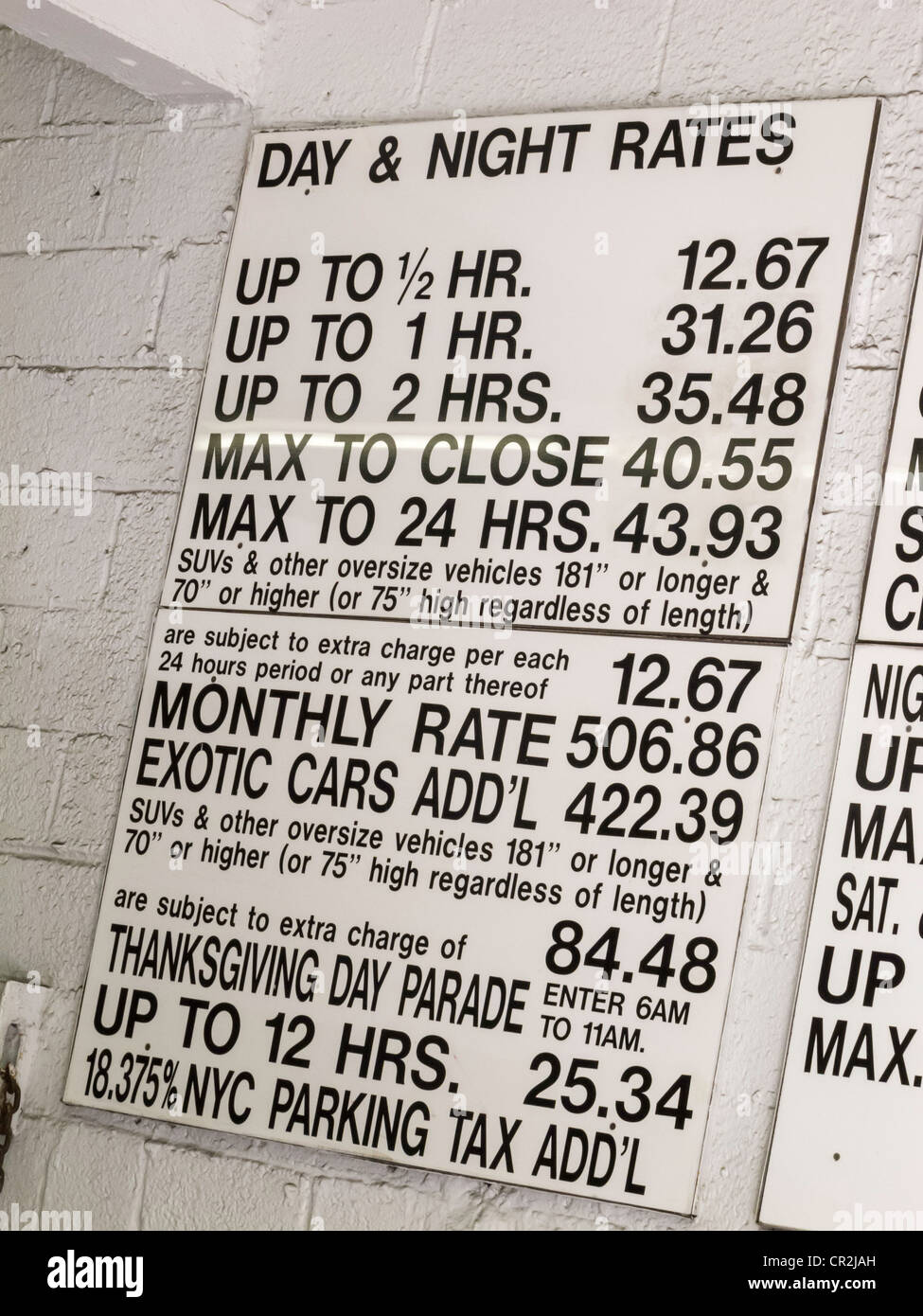 Parking Garage Rates Sign in New York City, USA 2012 Stock Photo - Alamy