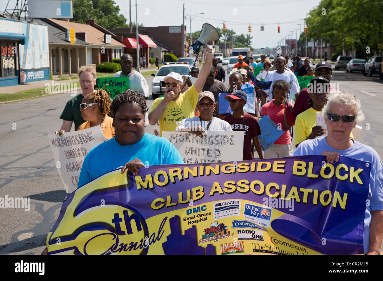 Detroit, Michigan - Residents of Detroit's Morningside neighborhood march against crime in their neighborhood. Stock Photo