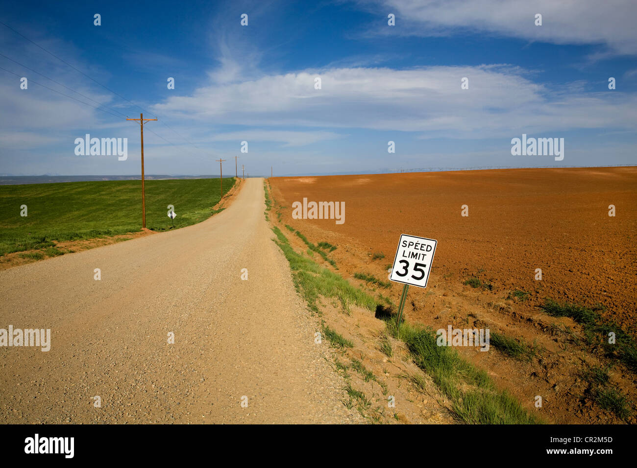 A long, lonesome gravel farm road in western Colorado running through