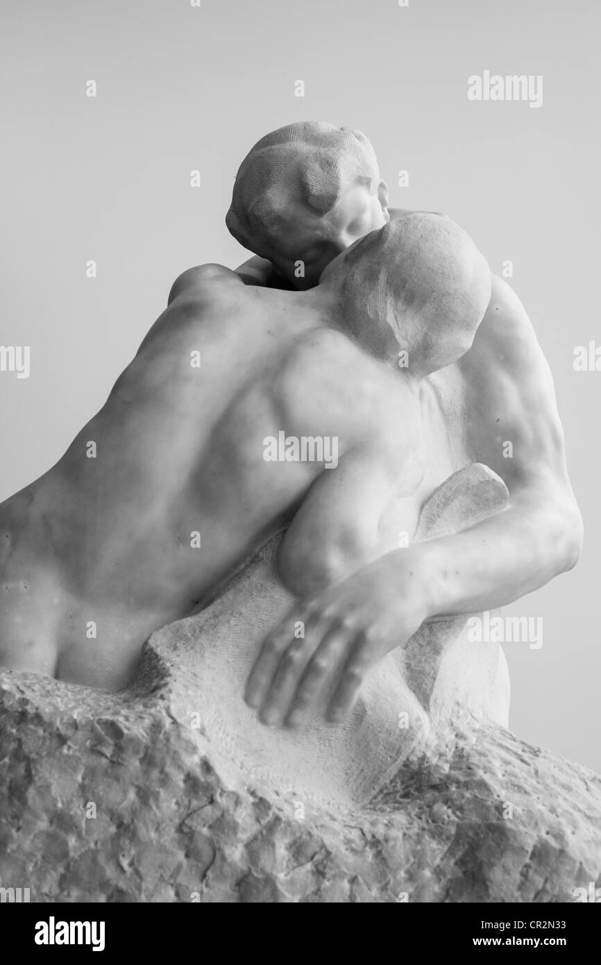 Black & White Close Up View of Rodin's The Kiss at the Turner Contemporary Gallery, Margate, UK. Stock Photo