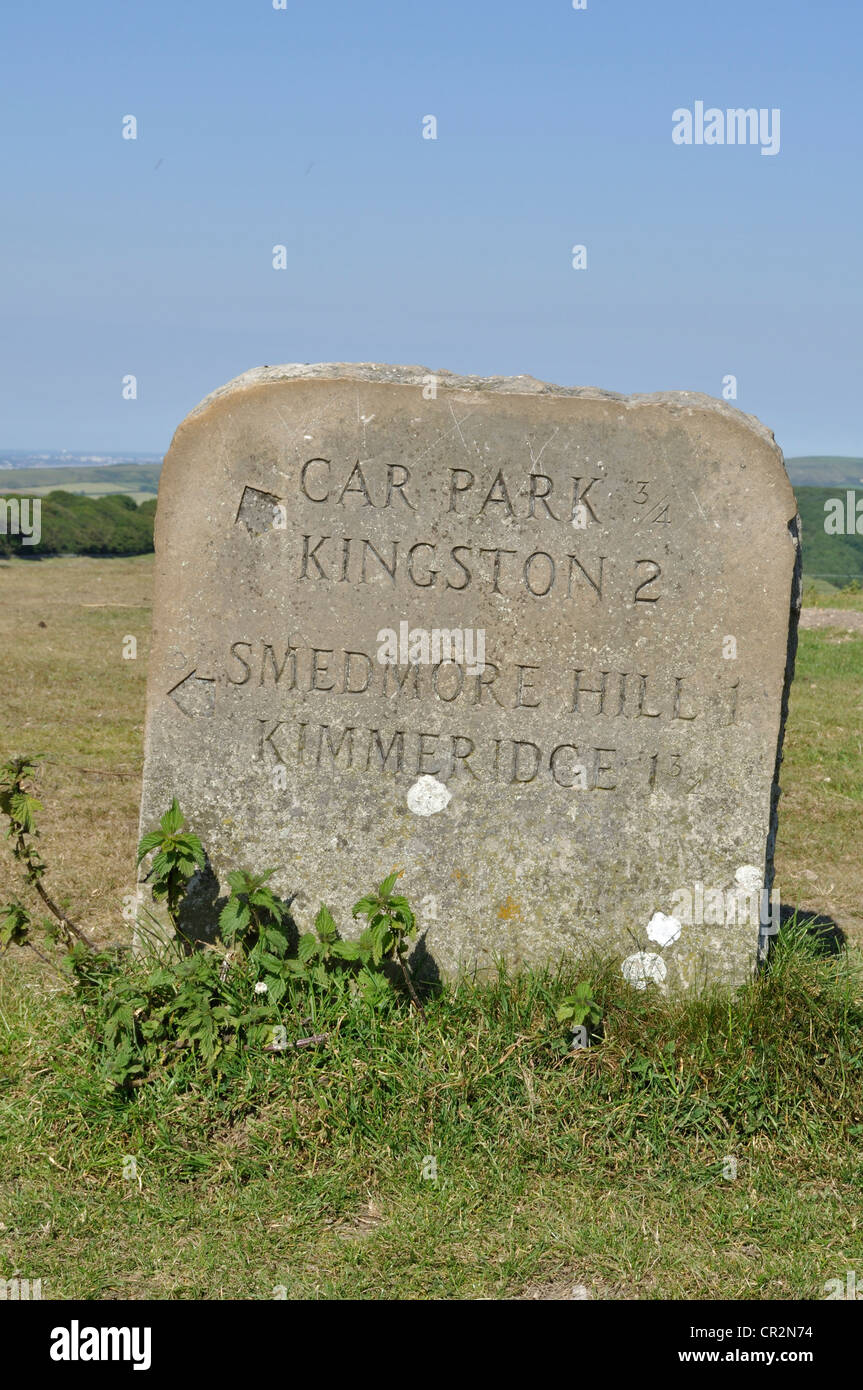 Stone direction sign at Swyre Head, near Kingston, Dorset. Stock Photo