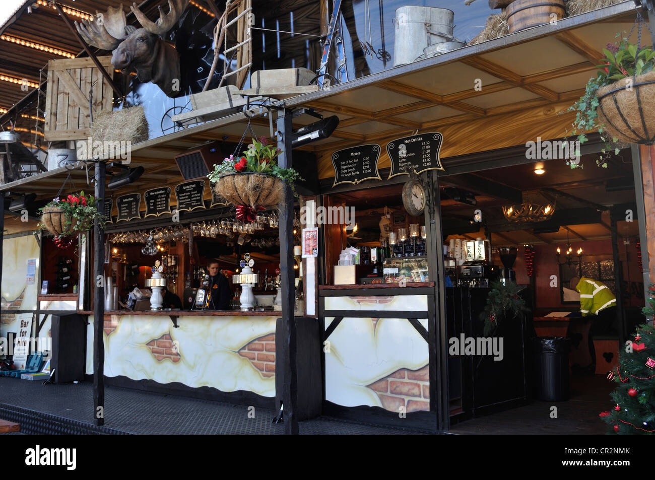 Bavarian style bar at the Christmas Market in Bournemouth Town Centre, 2011. Stock Photo