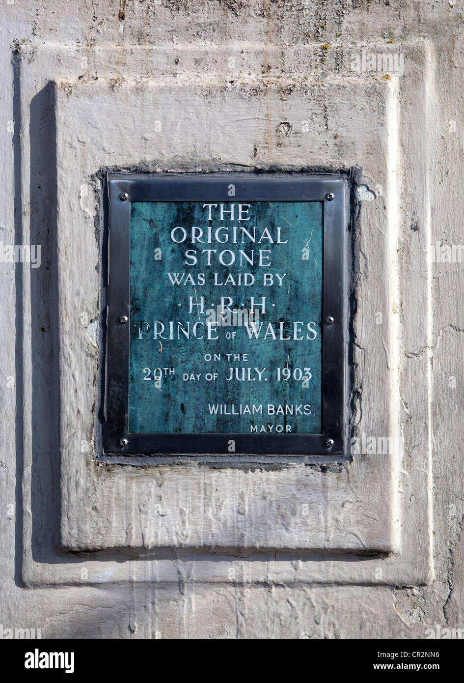 'The Original Stone' Pillar on Pier at Falmouth Stock Photo