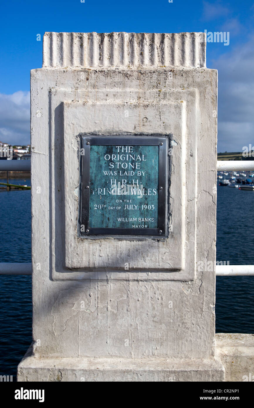 'The Original Stone' Pillar on Pier at Falmouth Stock Photo