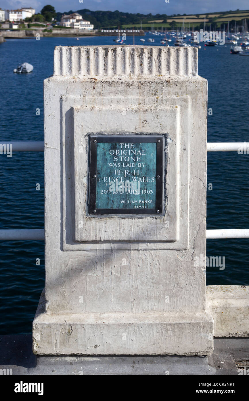 'The Original Stone' Pillar on Pier at Falmouth Stock Photo