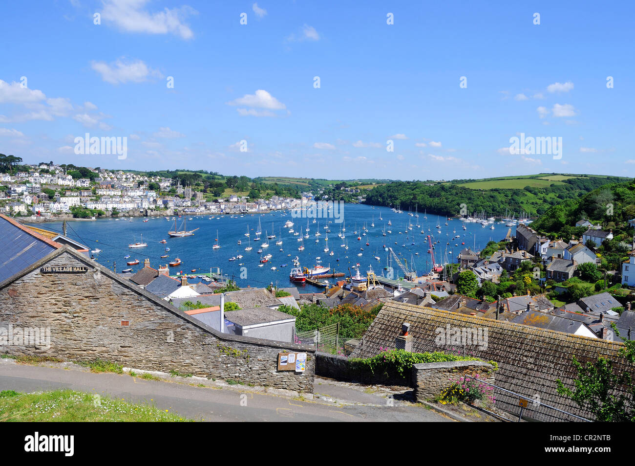 Looking over the rooftops at Polruan in Cornwall, UK Stock Photo