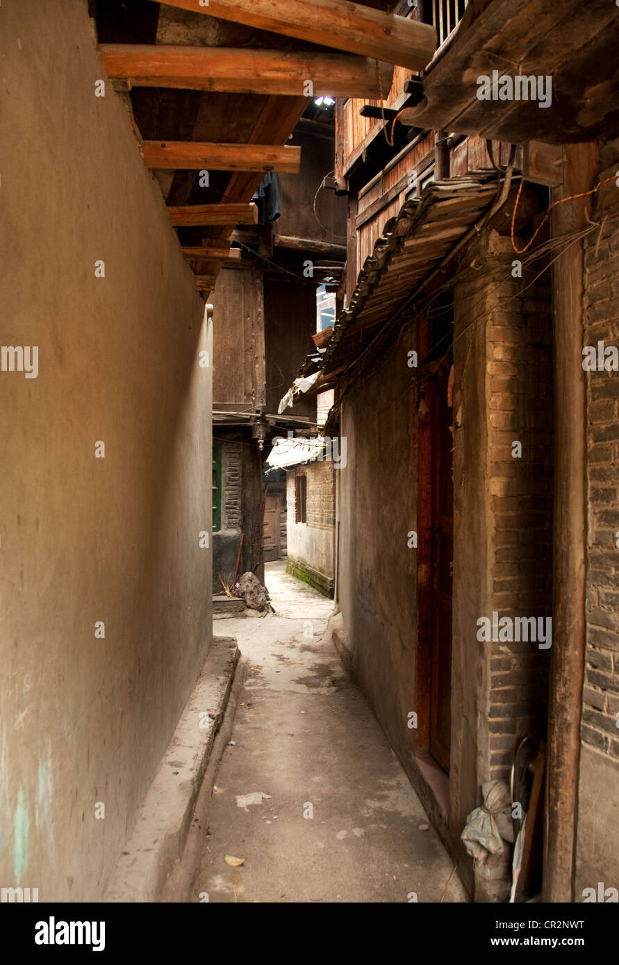A narrow lane, Zhaoxing Dong Village, Southern China Stock Photo