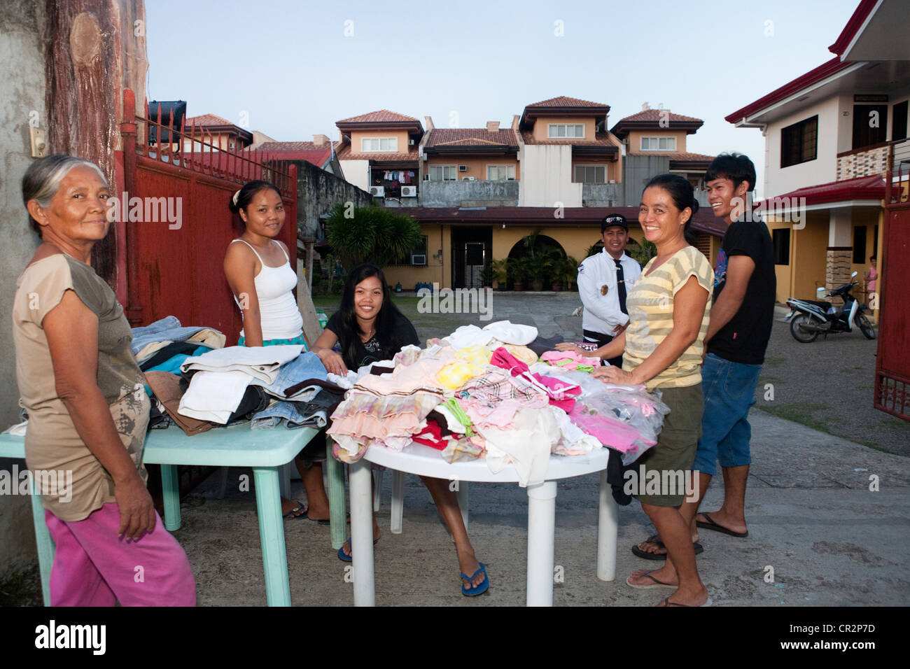 Filipinos selling second-hand clothes. Cebu City, Cebu, Visayas, Philippines. Stock Photo