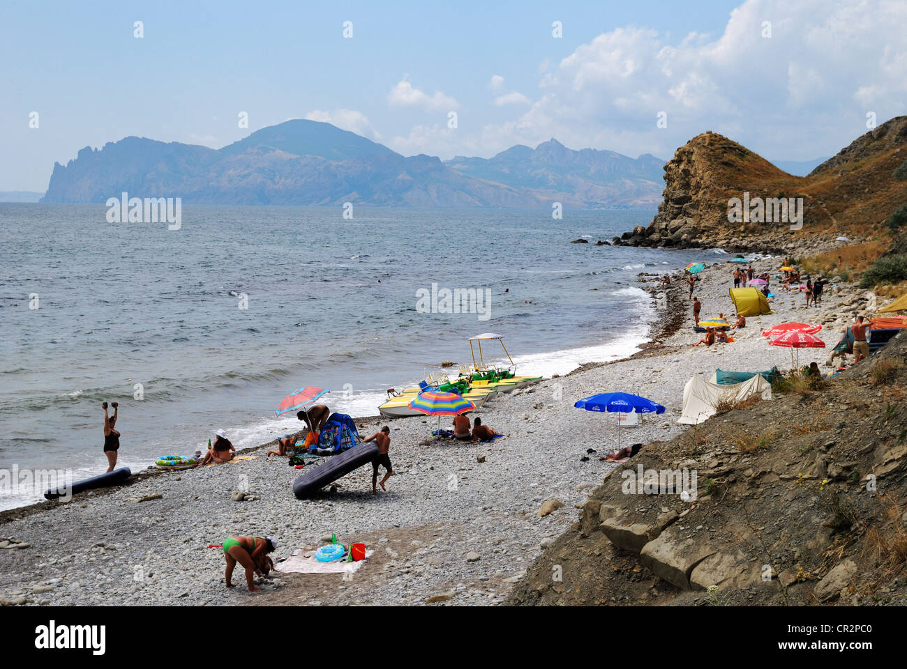 Beach scene, Ordzhonikidze (settlement of Feodosiya), Crimea, Ukraine Stock Photo