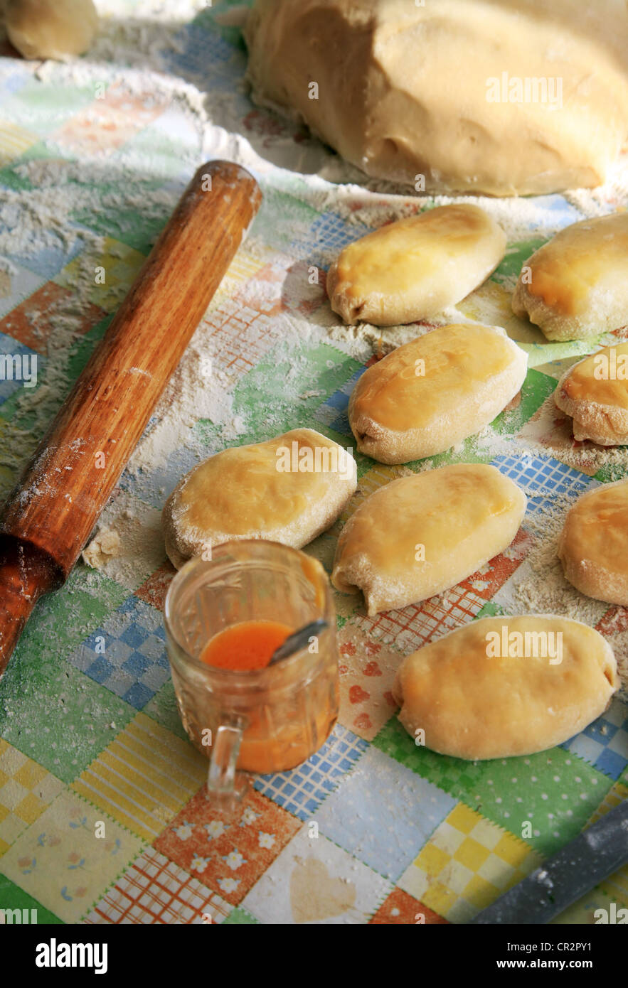 Yeast dough for baking. Preparations of pies Stock Photo Alamy