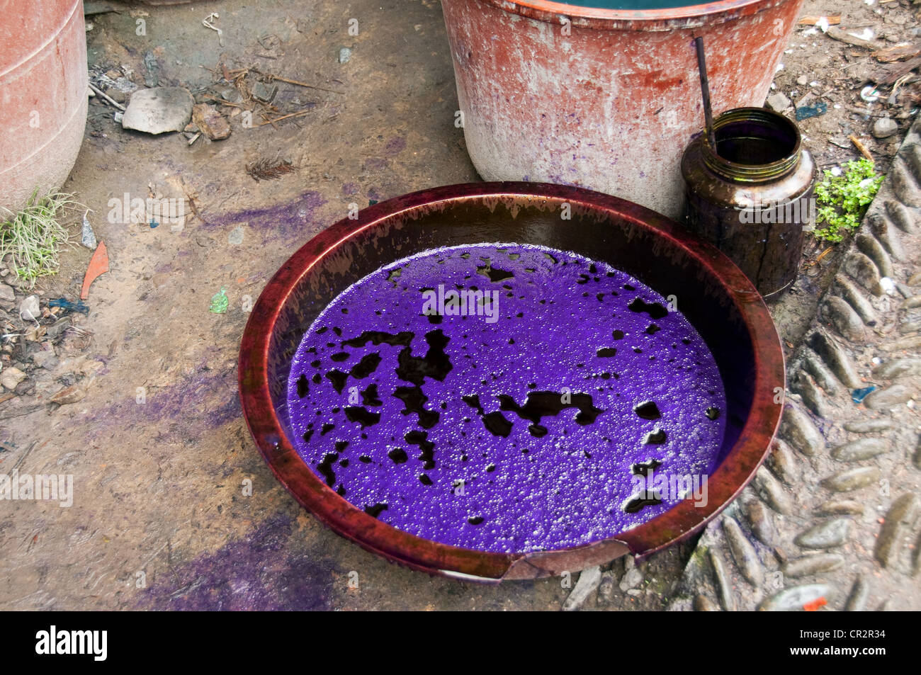 A basin on the pavement with indigo dye, Zhaoxing Dong Village, Southern  China Stock Photo - Alamy