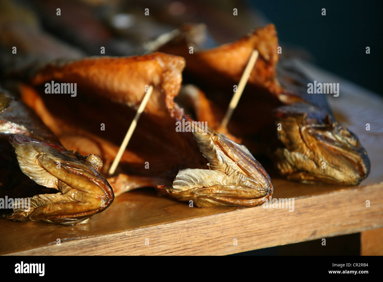 Smoked trout on a counter Stock Photo
