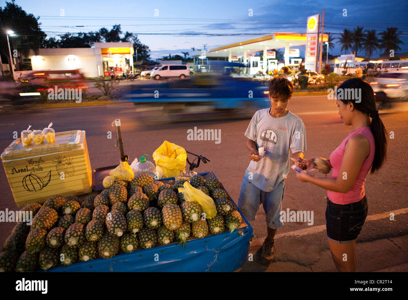 A street vendor selling pineapple from his trisikad. LapuLapu City