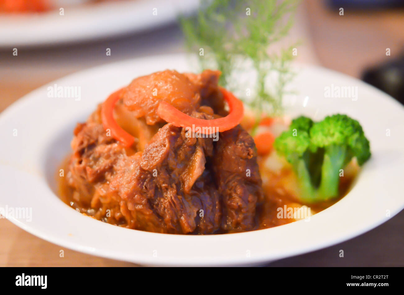 Braised Oxtail in Red Wine Sauce Stock Photo