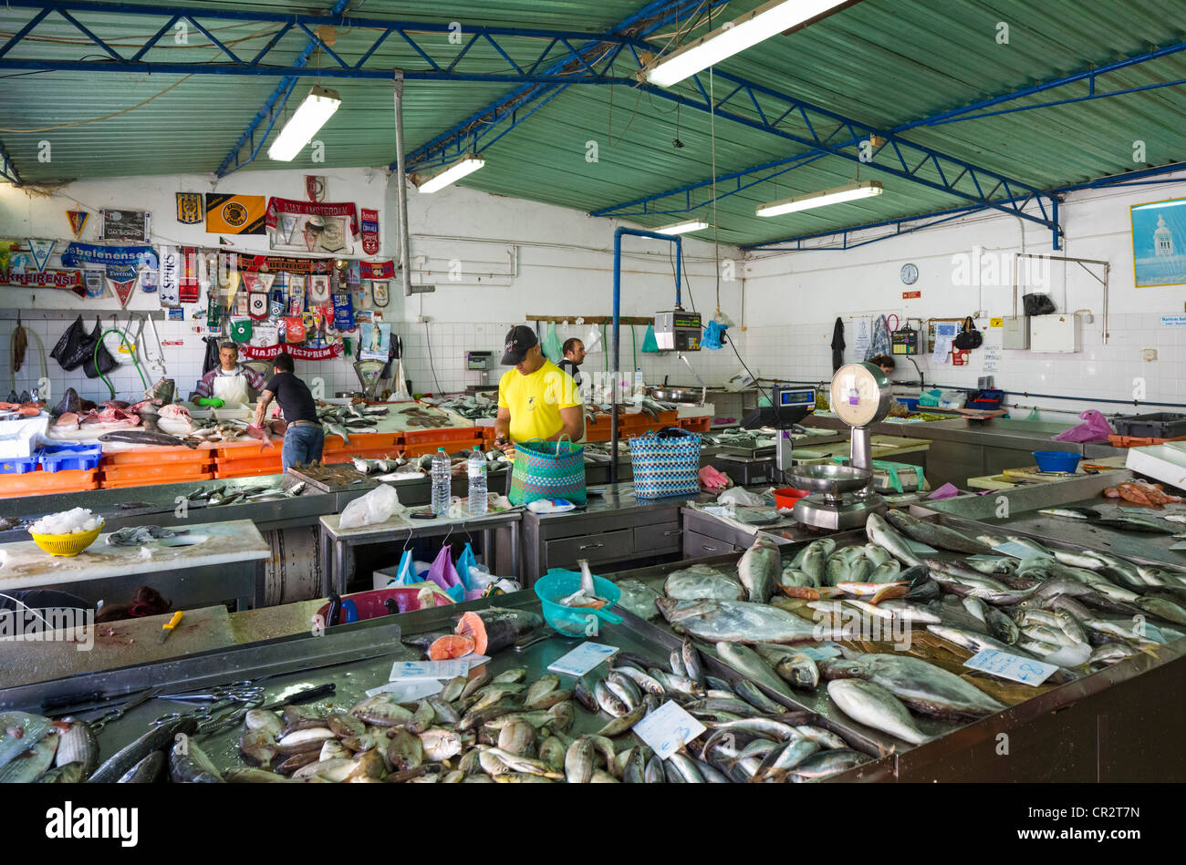Inside the fish market in Quarteira, Algarve, Portugal Stock Photo