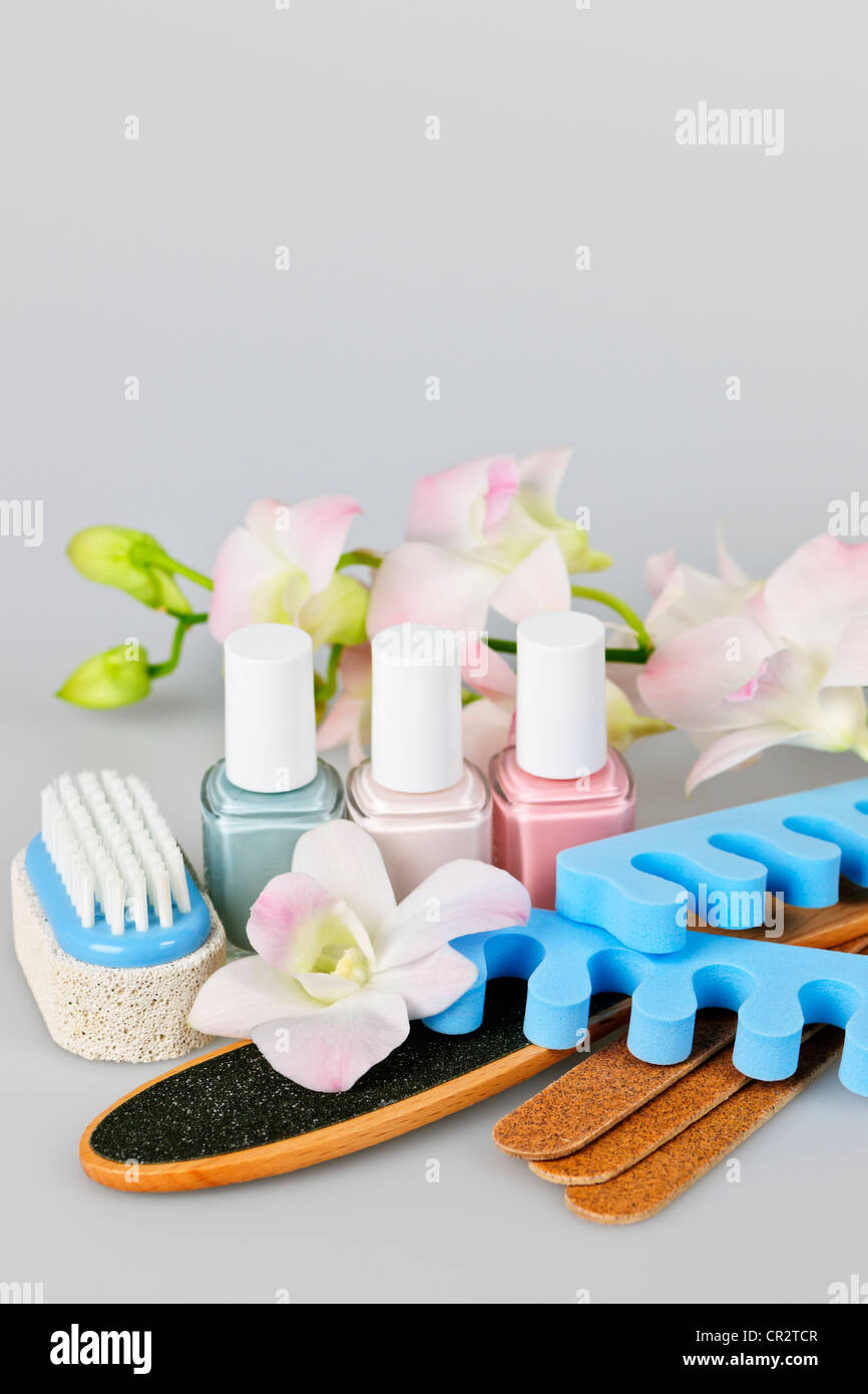 Pedicure accessories and tools with nail polish Stock Photo Alamy