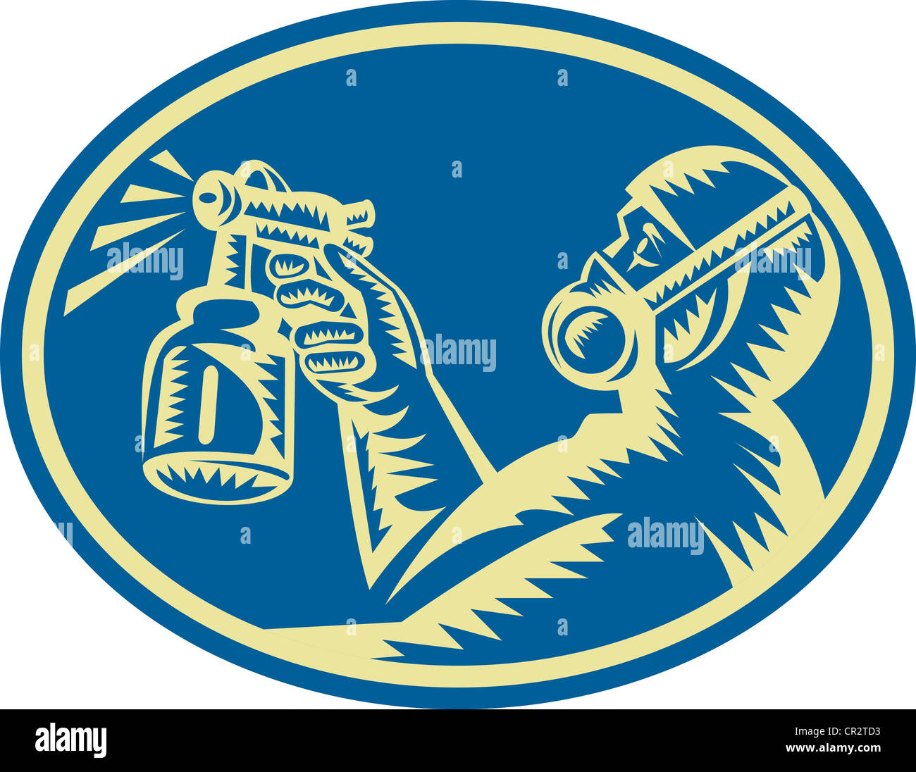 Illustration of a spray painter spraying paint spray gun done in ...