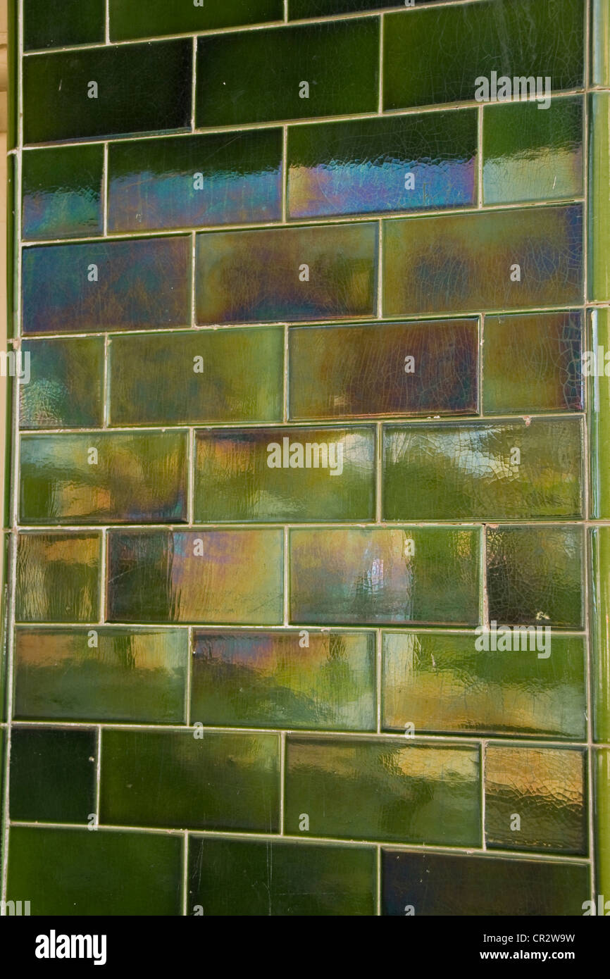 Glazed green tiles on an historic building Stock Photo