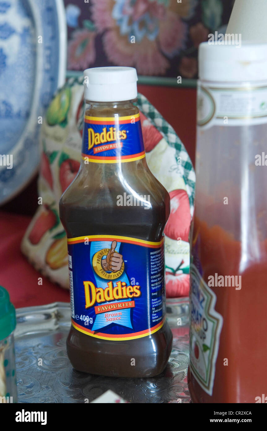 Daddies brown sauce plastic bottle alongside Heinz Tomato Ketchup