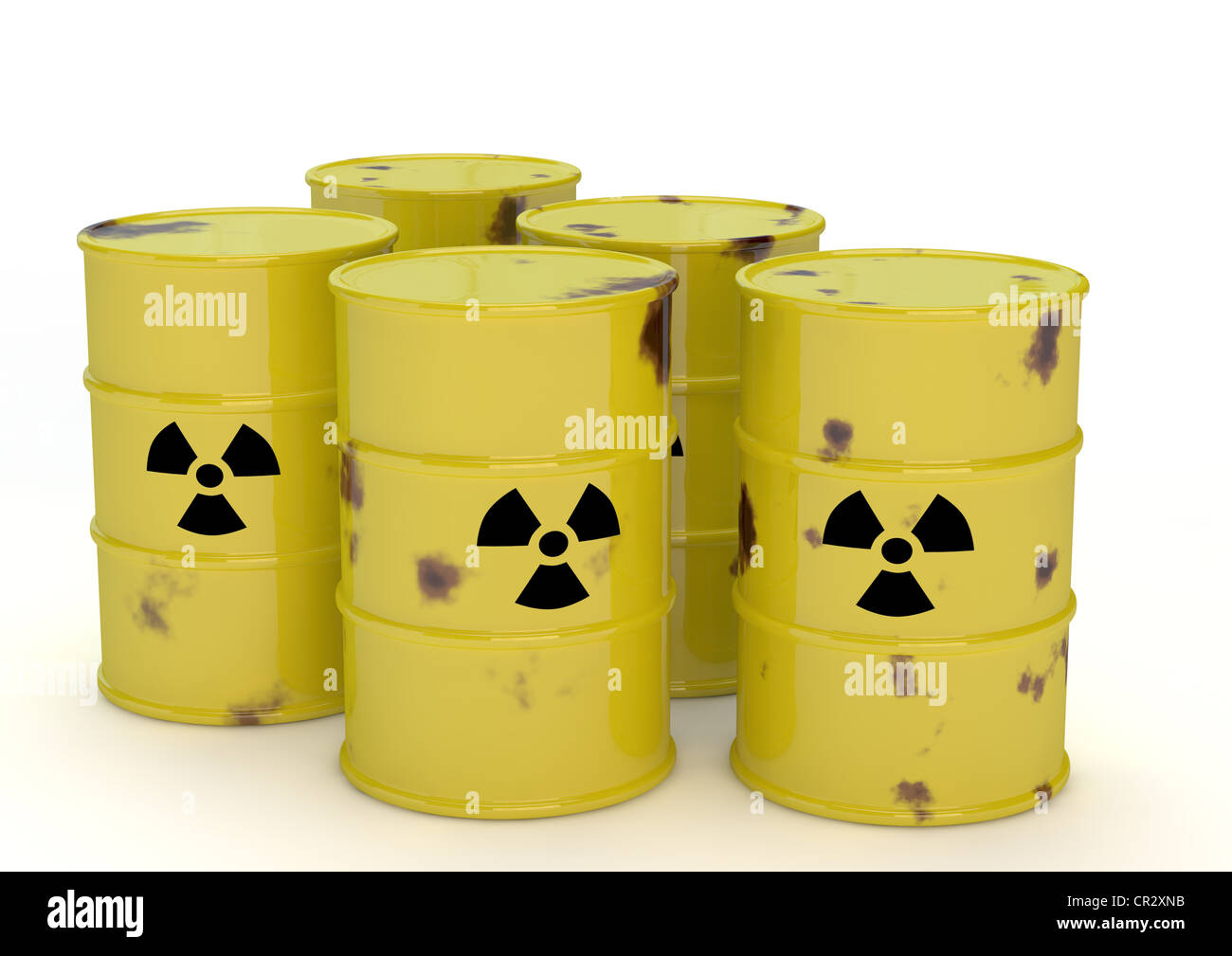 Rusty barrels of radioactive nuclear waste, terminal storage, nuclear power, symbolic image, 3D