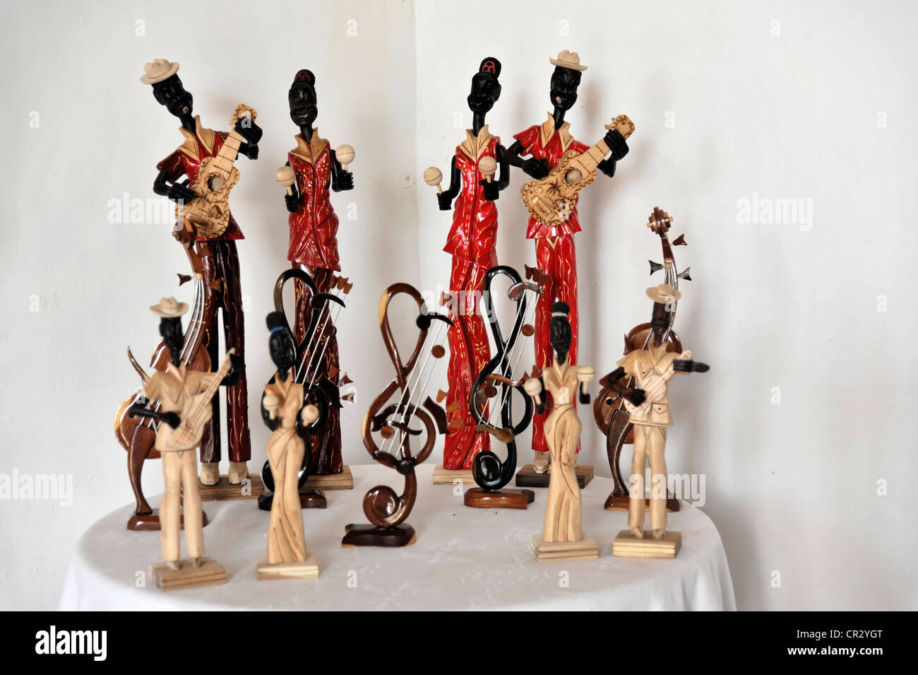 Musicians, music group, carved in wood, souvenirs, Trinidad, Cuba, Greater Antilles, Caribbean, Central America, America Stock Photo