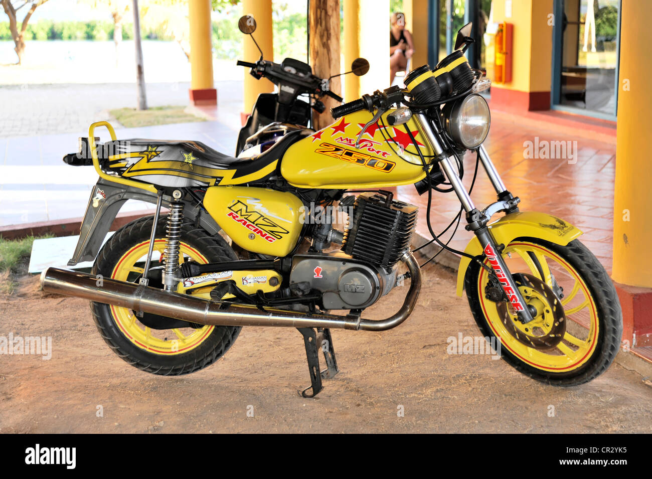 MZ Racing 250, motorcycle for hire, 4-star Brisas Trinidad Del Mar Hotel, Trinidad, Cuba, Greater Antilles, Caribbean Stock Photo