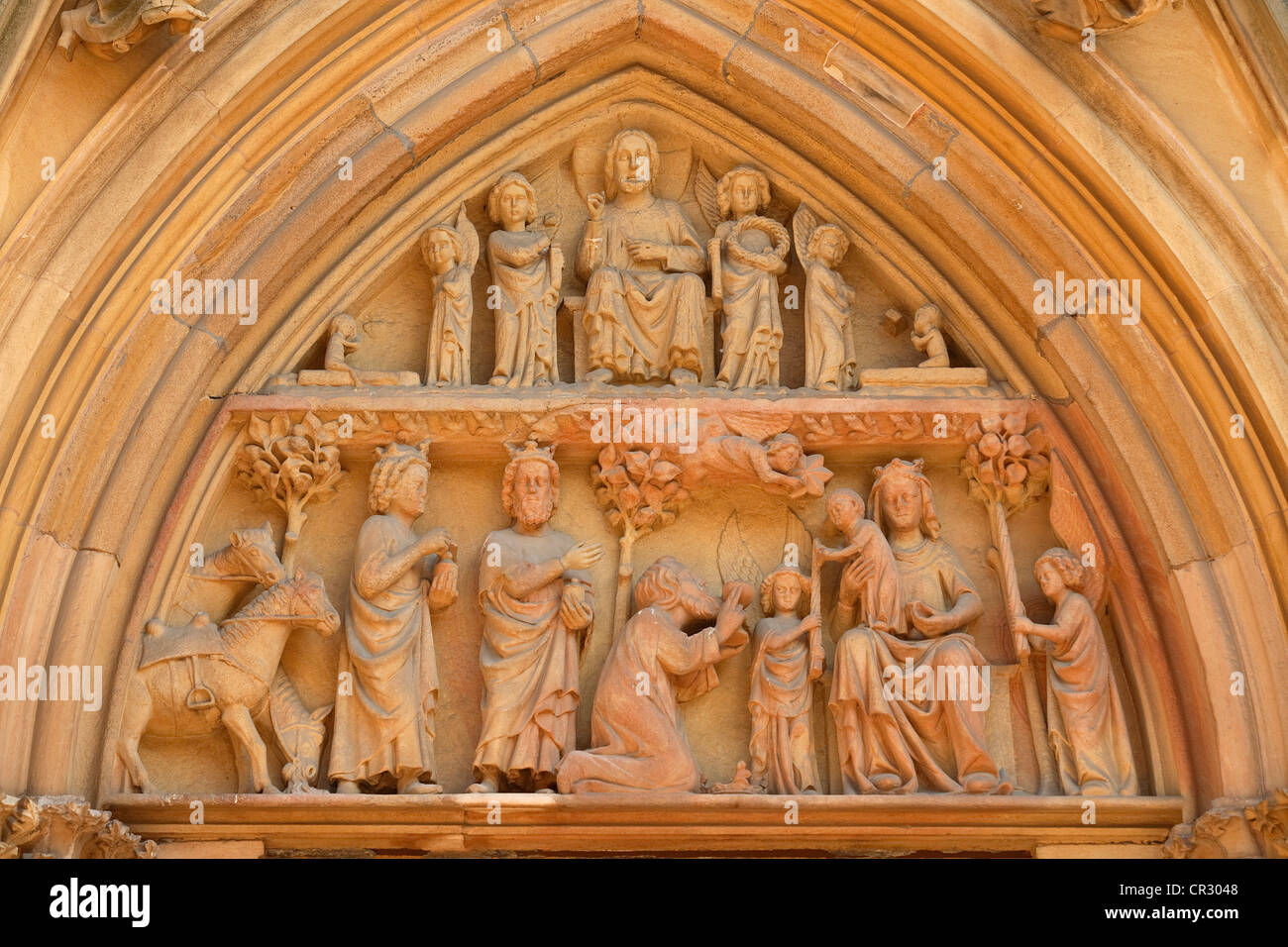 France, Haut Rhin, Colmar, tympanum of St Martin Collegiate Church Stock Photo