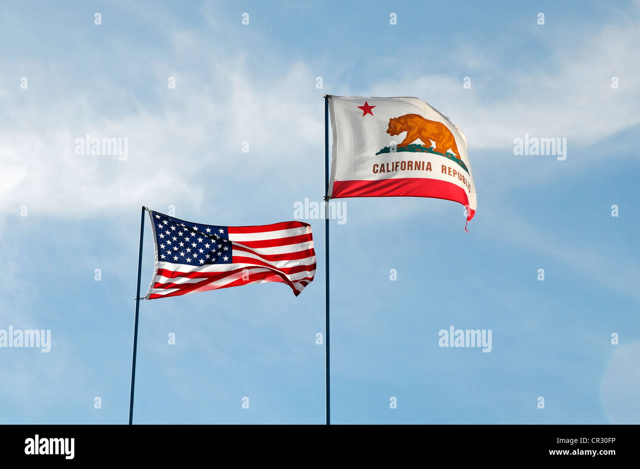 Flags of the United States of America and the Republic of California, USA Stock Photo