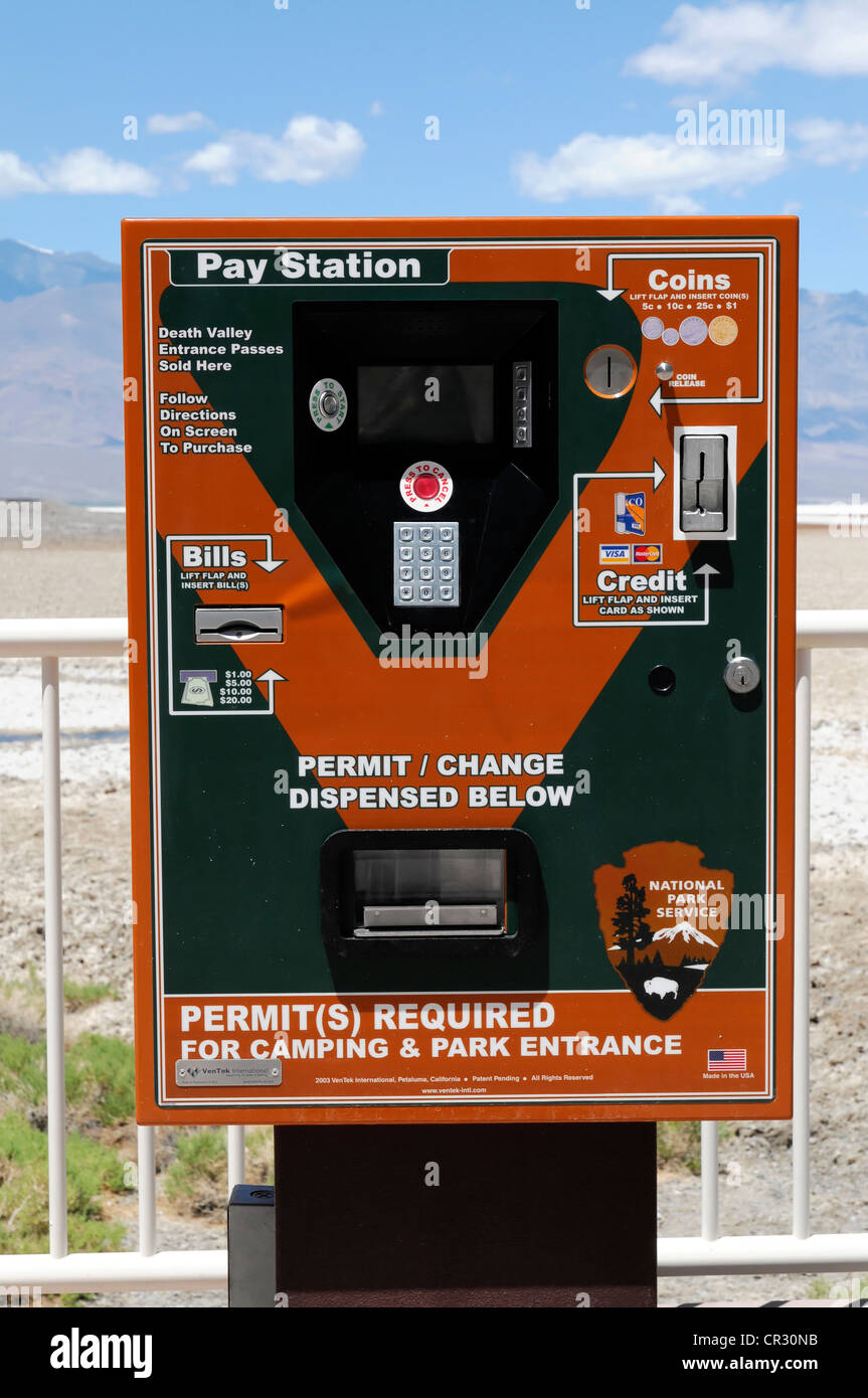 Pay station, permit for Death Valley, Death Valley National Park, California, USA, North America Stock Photo