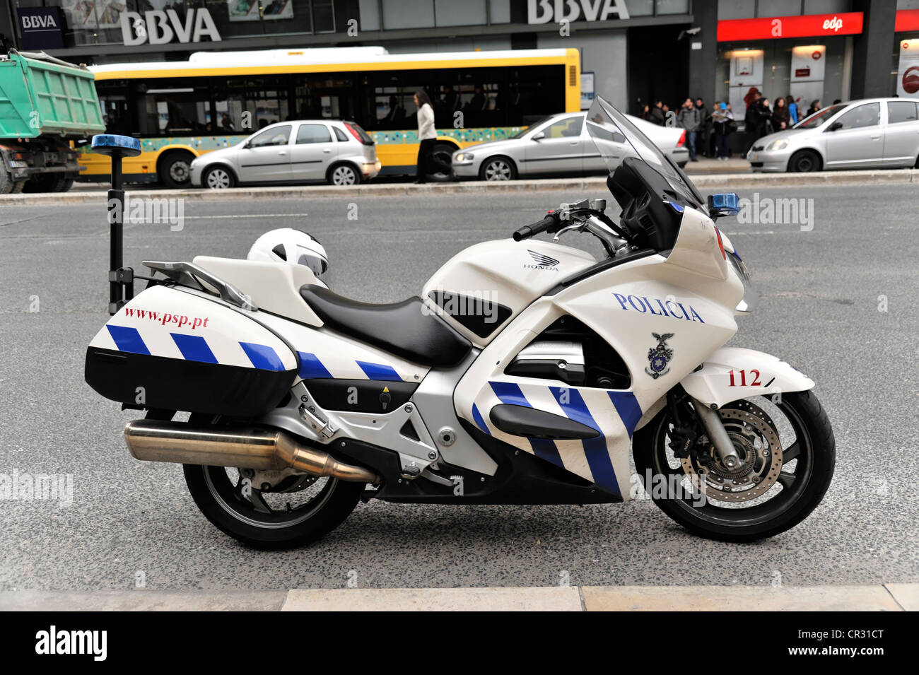 Policia, police motorcycle, Lisbon, Lisboa, Portugal, Europe Stock Photo