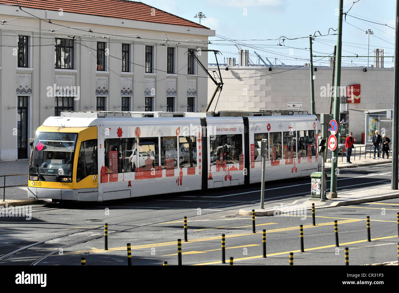 Modern tram, route 15, city centre, Lisbon, Lisboa, Portugal, Europe Stock Photo