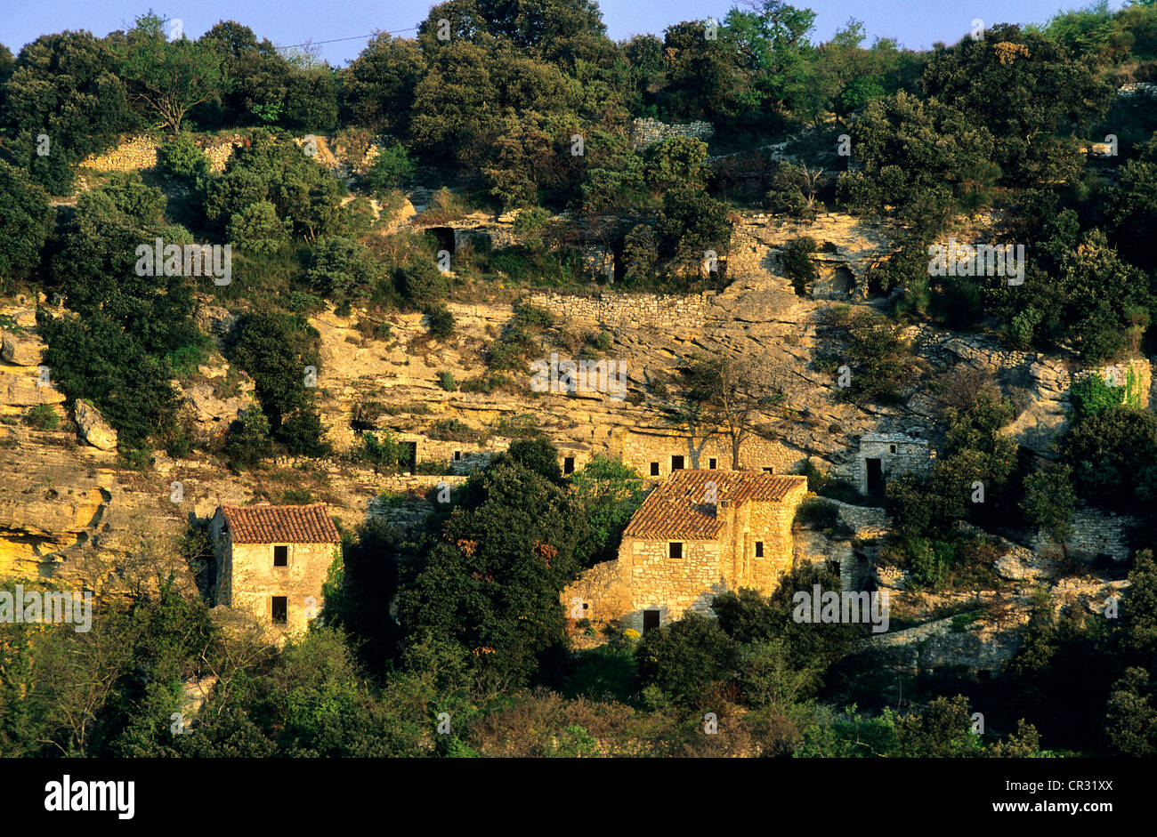 France, Vaucluse, Le Barry, site of half troglodytic dwellings Stock Photo