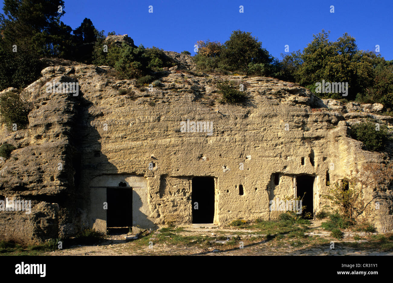 France, Vaucluse, Le Barry, site of half troglodytic dwellings Stock Photo