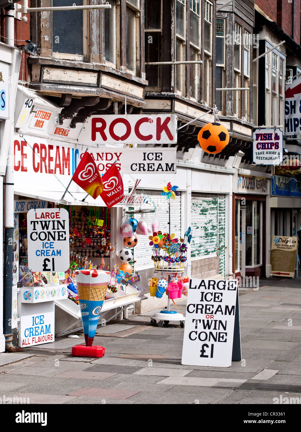 A colourful ice cream and rock shop in Southport Merseyside Stock Photo