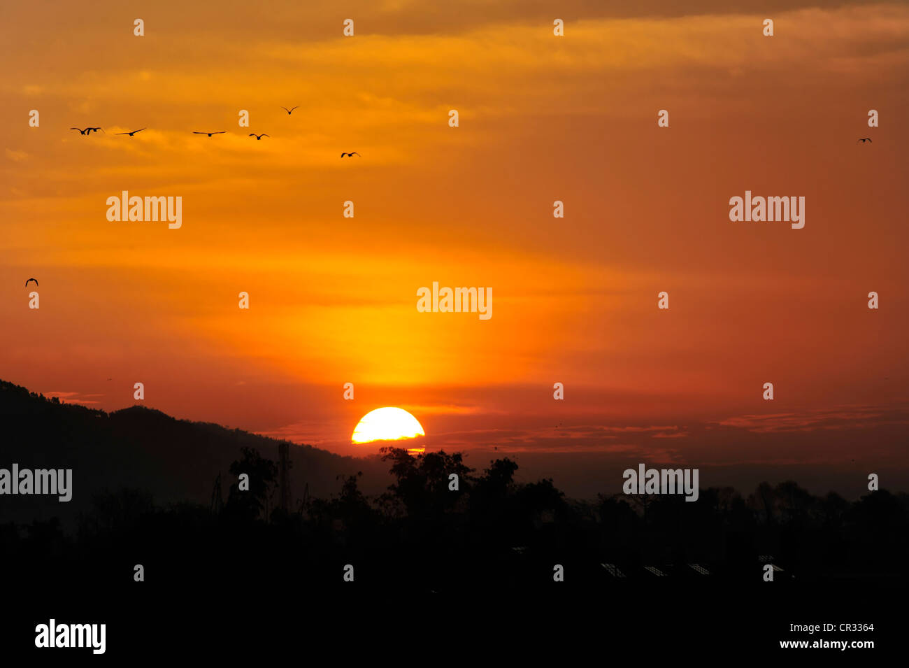 Sunrise in the Himalayas, Pokhara, Nepal, Asia Stock Photo