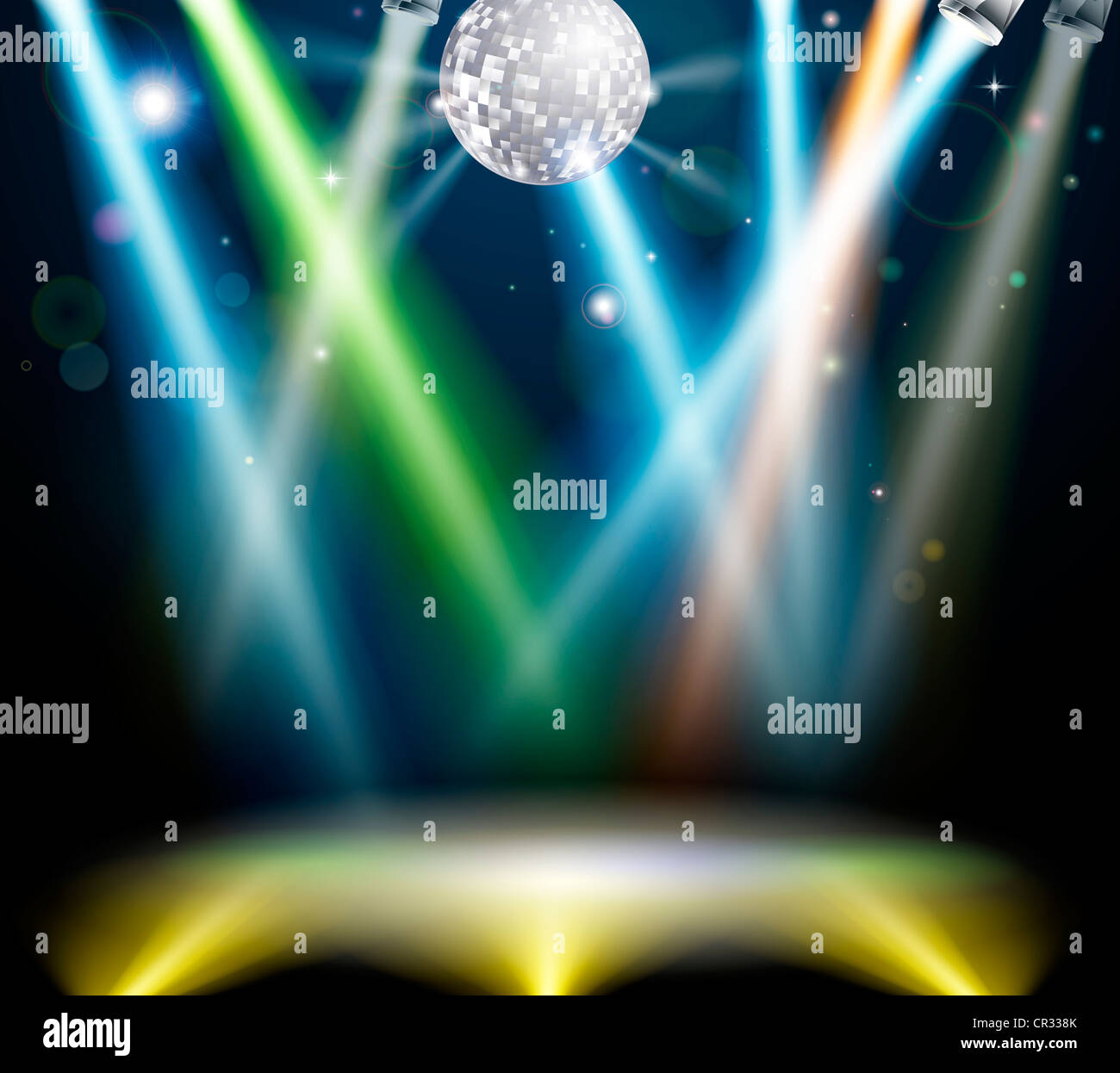 Illustration of a spotlit disco dance floor with mirror ball or disco ball Stock Photo