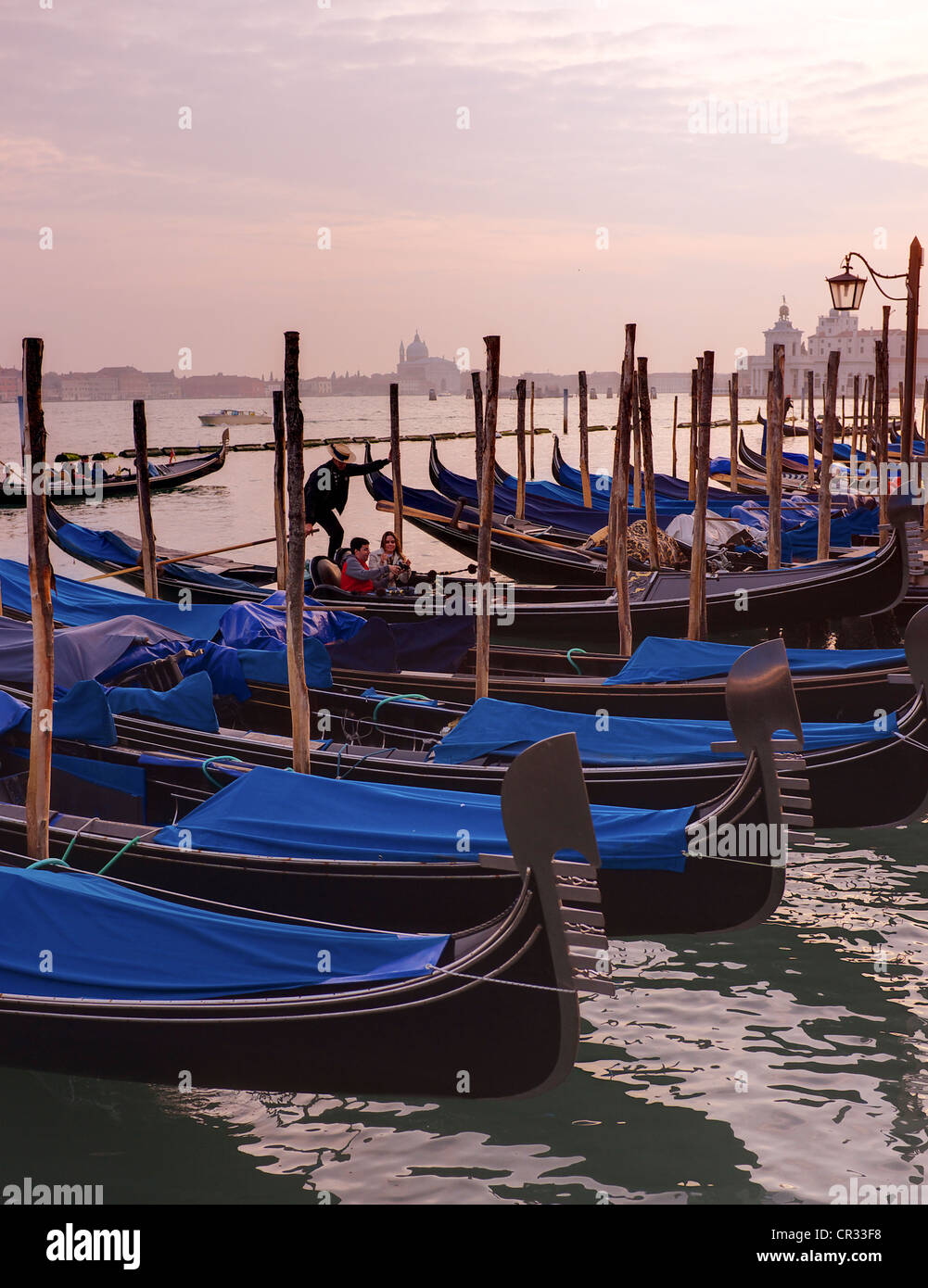 Gondolas Moorings, Venice Stock Photo